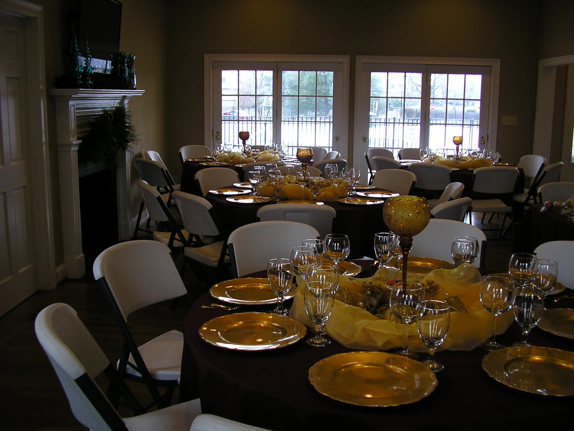 The clubhouse interior looking toward the ceiling detail and windows